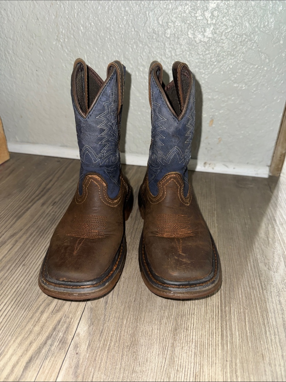 Kids Brown and Blue Western Pull-On Boots